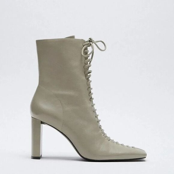 ✨Host Pick✨ ZARA LACE UP GENUINE LEATHER HIGH HEEL ANKLE BOOTS - Picture 8 of 12
